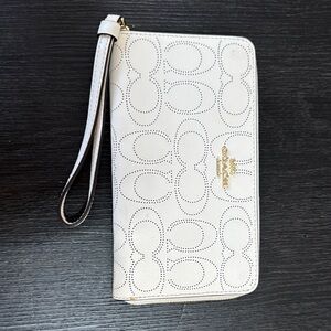 Coach White Monogram Wristlet Clutch with Gold Hardware